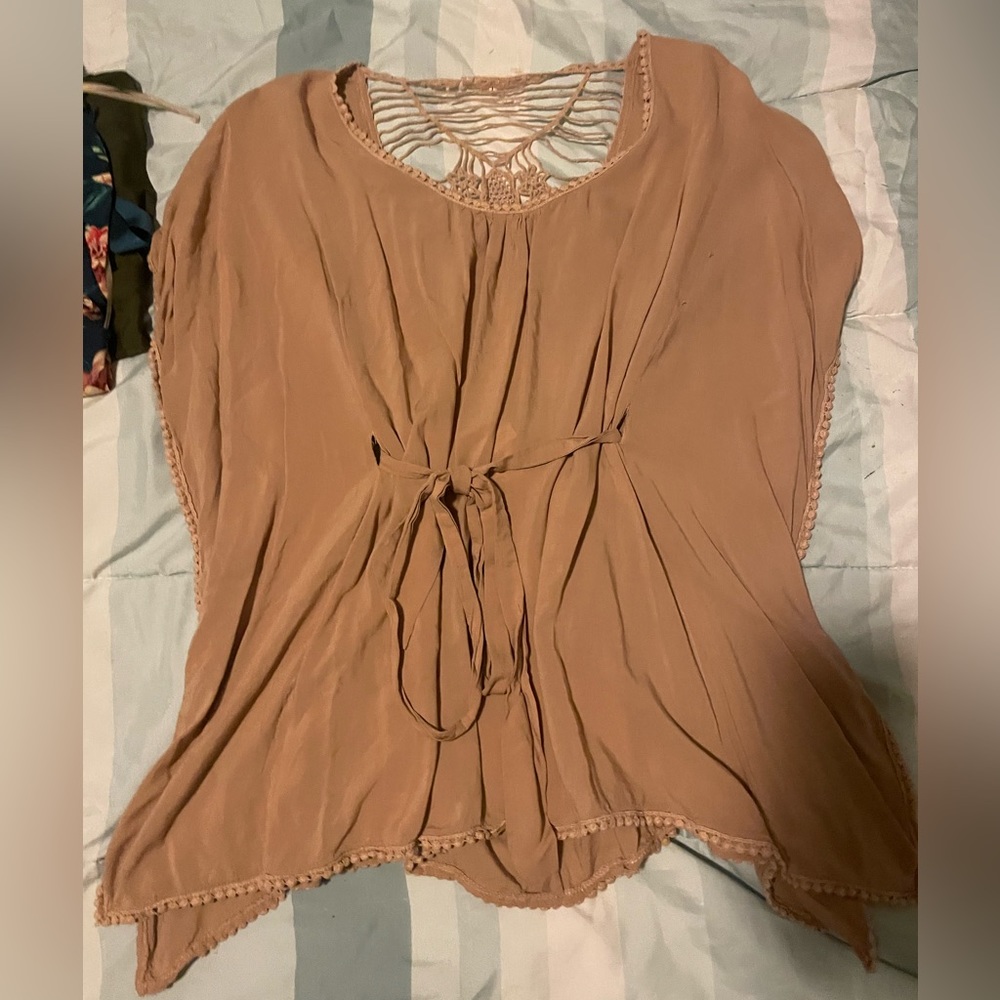 tan flowy blouse top